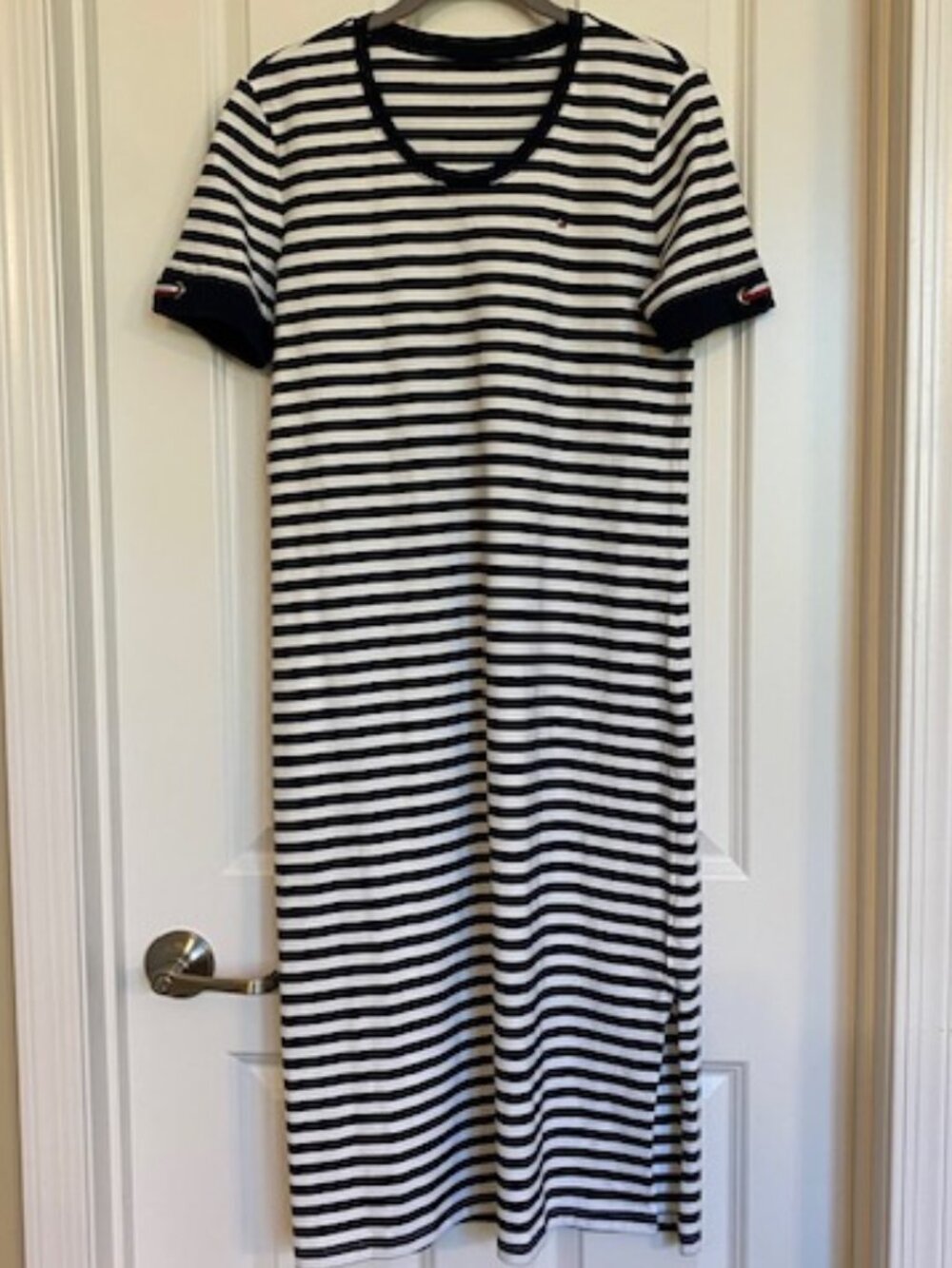 Tommy Hilfiger Cotton T-Shirt Midi Dress Short Sleeve Striped Navy White Size S